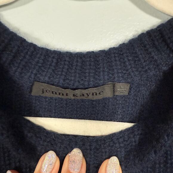 Jenni Kayne Cashmere Classic Fisherman Sweater Large Cozy Navy Neutral - Picture 5 of 6